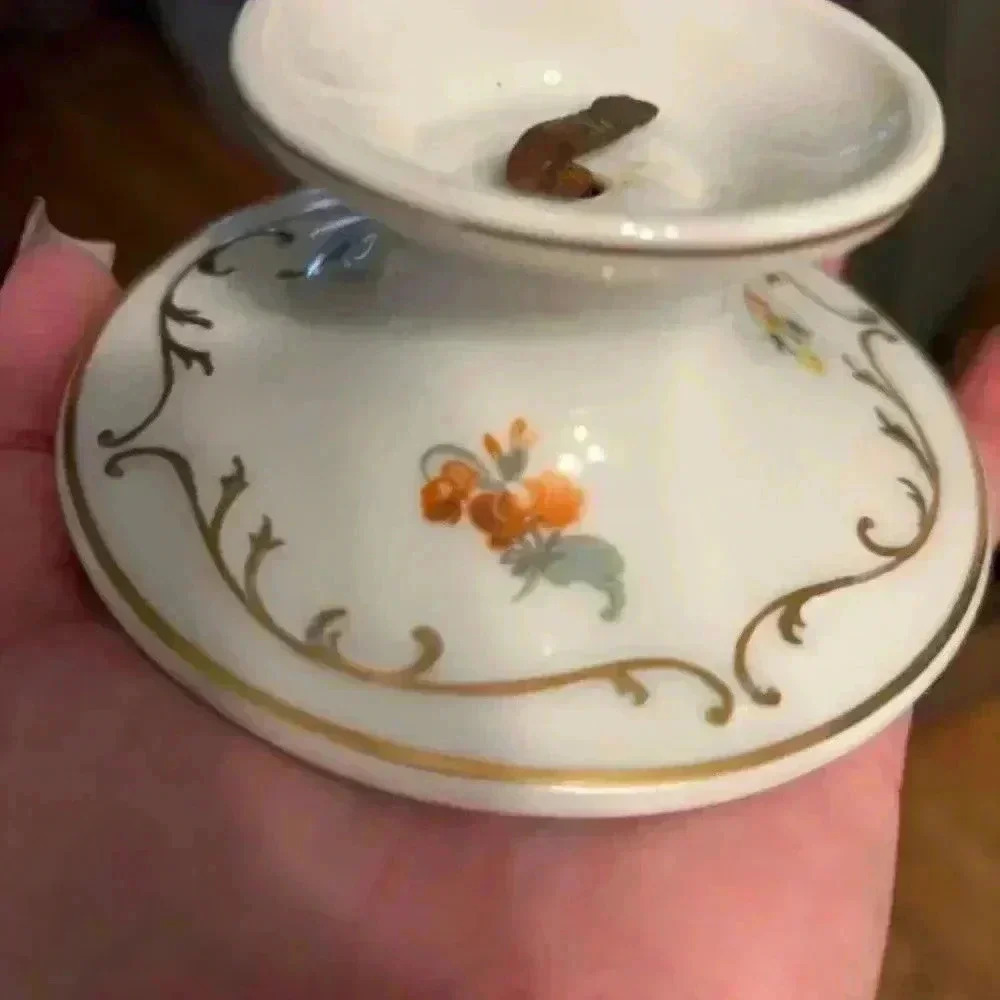 Union T Porcelain Candle Holders Floral Gold Detailing Pair Antique circa 1920 - Picture 6 of 6